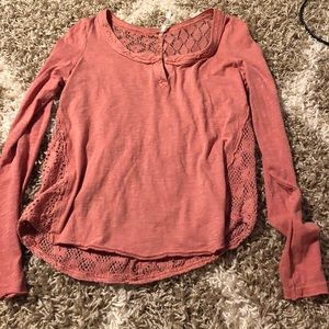Free people lace coral long sleeve